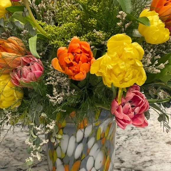 Snazzy Flawless Glass Vase / Candle Holder Gray White Orange Yellow Clear - Picture 2 of 10